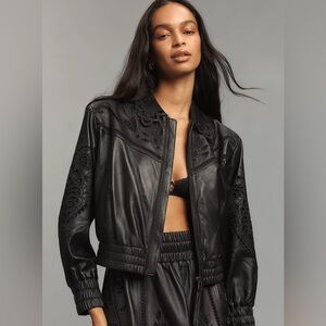 Farm Rio Richelieu Leather Bomber Jacket